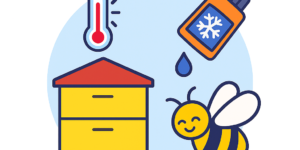 Das Bild symbolisiert die Unterstützung des Varroamanagements durch Temperaturmessungen im Bienenstock