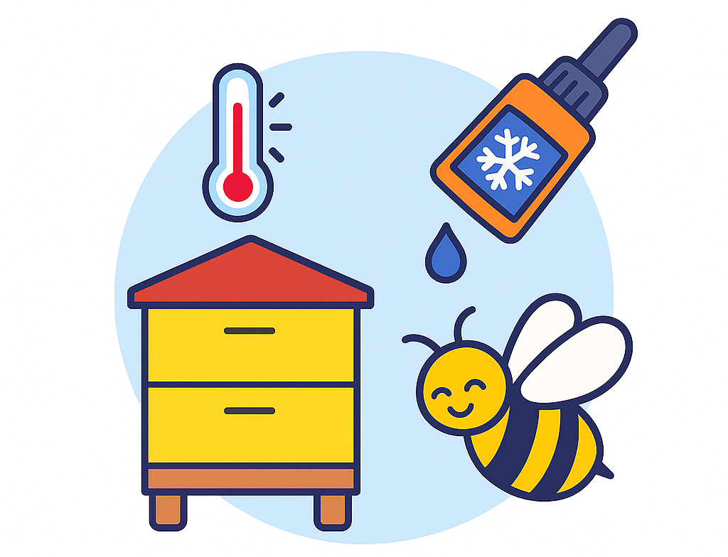 Das Bild symbolisiert die Unterstützung des Varroamanagements durch Temperaturmessungen im Bienenstock